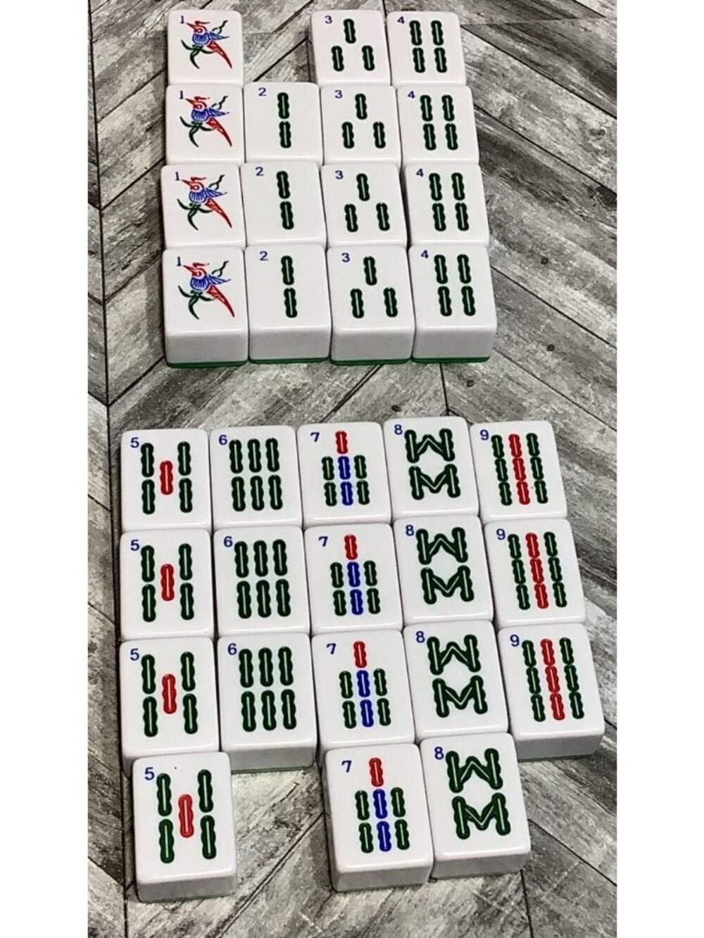Mah Jong Tile Set With Green Backs 33 Tiles Bamboo & Characters Design Crafting
